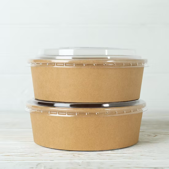 ODM/OEM Emballages Alimentaires Rotondo Marrone Biodegradabile Ecologico Da Asporto Insalata Veloce Ciotola Per Imballaggio In Carta Kraft