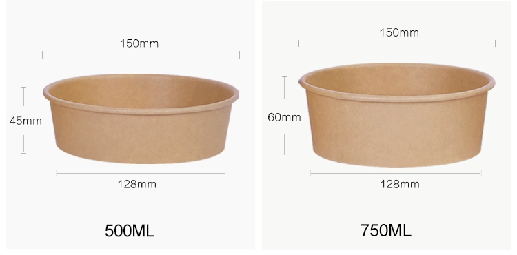 500ml/750ml Salad Brown Kitchen High Quality Dsiposable Kraft Paper Bowl