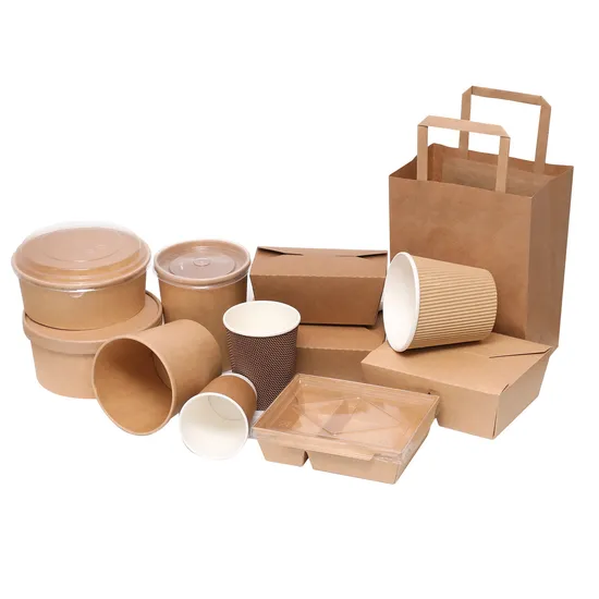 100% Eco Friendly Disposable Brown Kraft Paper Salad Bowl with Lid