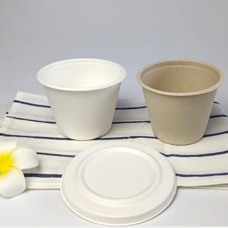 Cheap Disposable Degradable Sugarcane Bagasse Paper Soup Cup with Lid Ice Cream Cup Takeaway Coffee Tea Cups