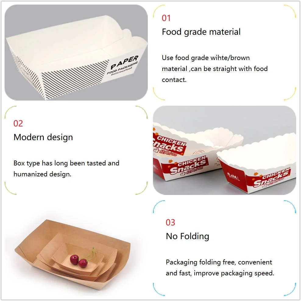 Biodegradable Boat Tray Greaseproof Kraft Paper Fast Food Snack Tray