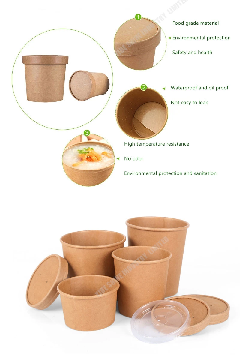 Takeaway Soup Buckets Kraft Paper Hot Food Container Cold Ice Cream Cups