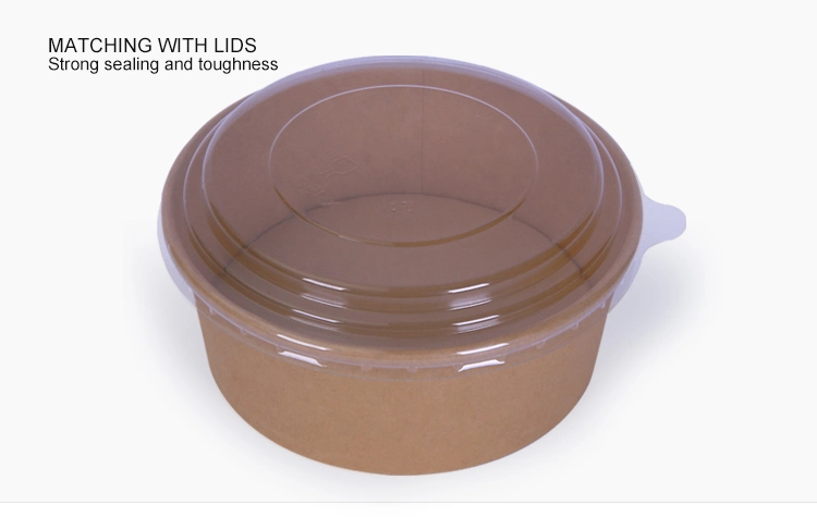 100% Eco Friendly Disposable Brown Kraft Paper Salad Bowl with Lid