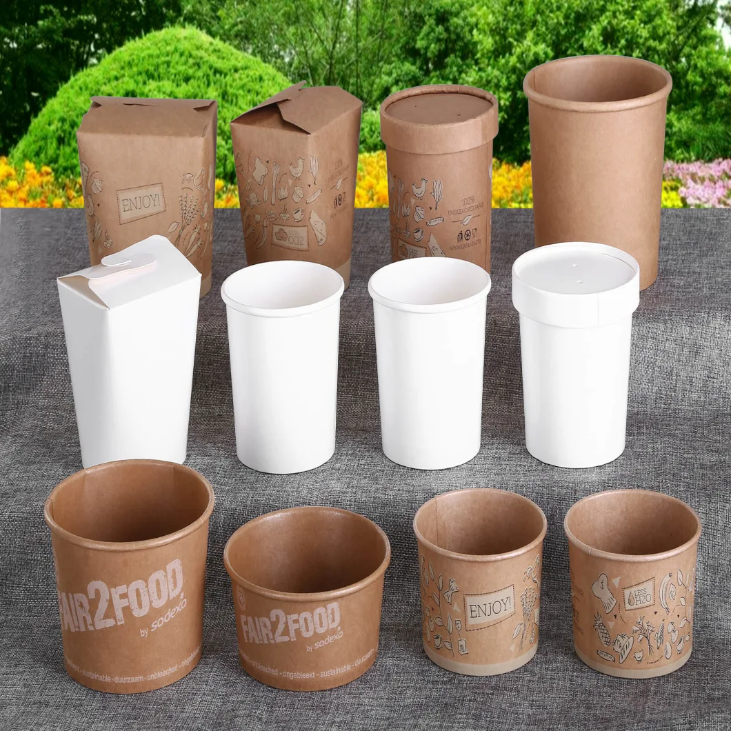 Compostable Eco-Friendly Biodegradable PLA Lined Kraft Paper Soup Cup