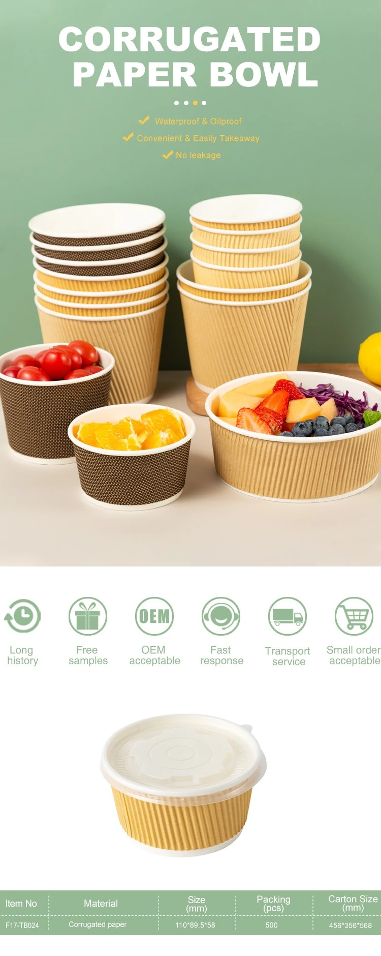 Disposable 12oz Ripple Wall Corrugated Paper Bowl Bio-Degradable Insulated Soup Paper Bowl