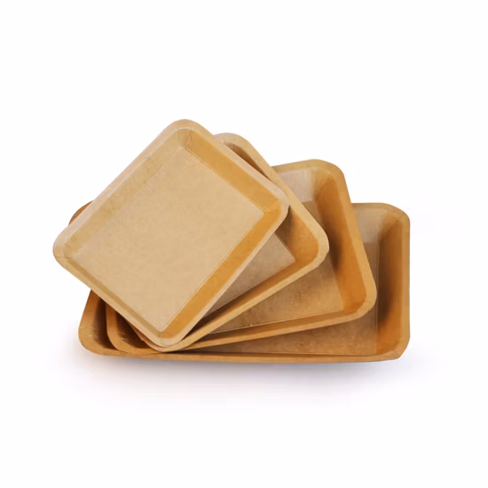 Vassoio usa e getta in carta kraft marrone realizzato al 100% con polpa di legno per frutta, verdura, dolci