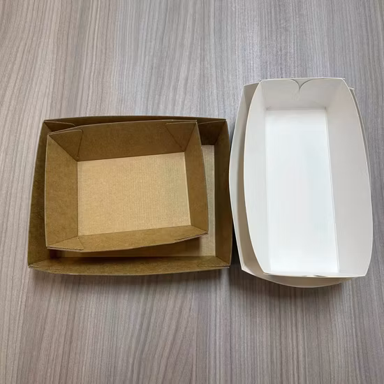 Vassoio in carta kraft ecologica degradabile, vassoio a forma di barca per uso alimentare, imballaggio per alimenti